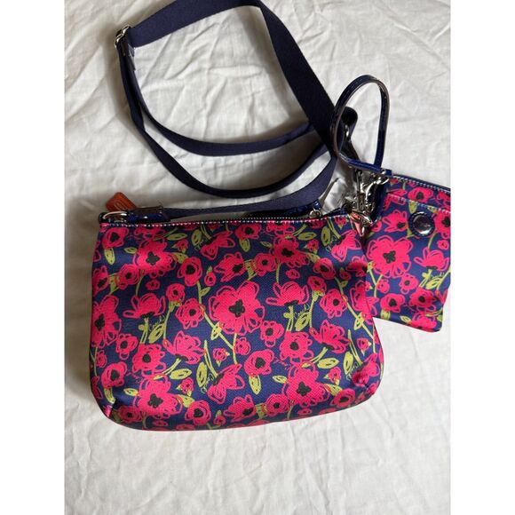 Coach Floral Crossbody & Wristlet Set – Bold Navy & Pink Bloom Print - Picture 1 of 4